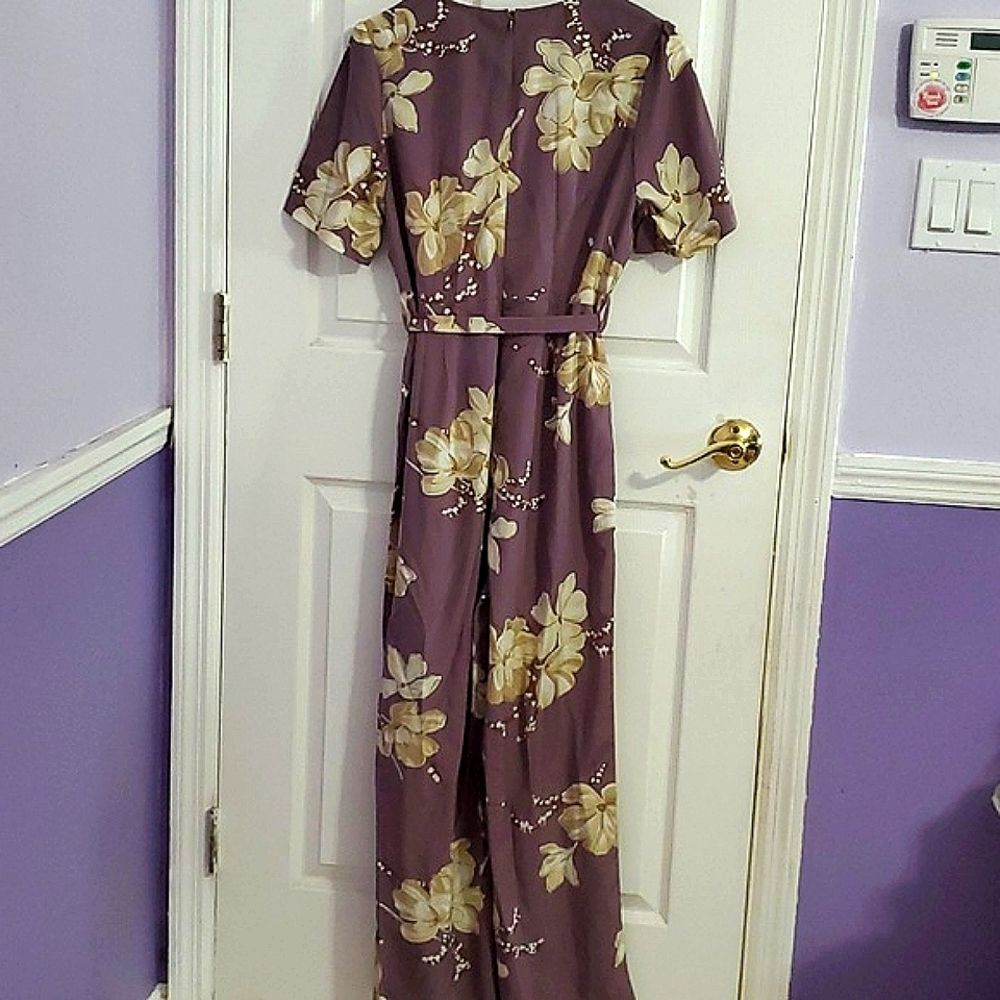 SHEIN Vcay Purple Floral Surplice Top Belted Wide Leg Jumpsuit L - Picture 9 of 16